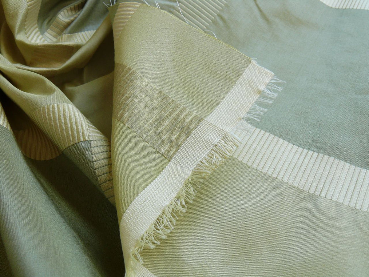 F. Schumacher Early Spring Italian Silk Linen Light Green Gold Plaid MSRP USD 219/y