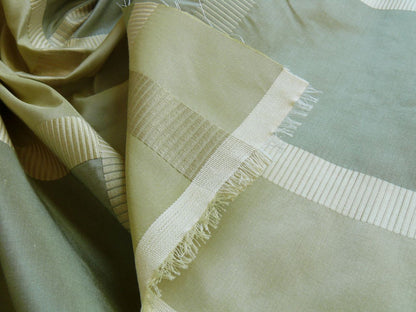 F. Schumacher Early Spring Italian Silk Linen Light Green Gold Plaid MSRP USD 219/y