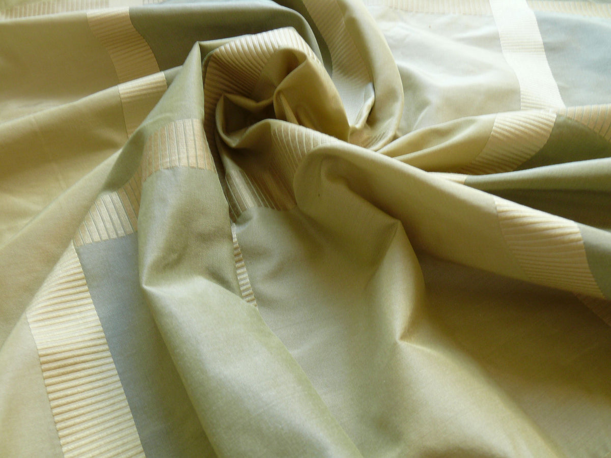 F. Schumacher Early Spring Italian Silk Linen Light Green Gold Plaid MSRP USD 219/y