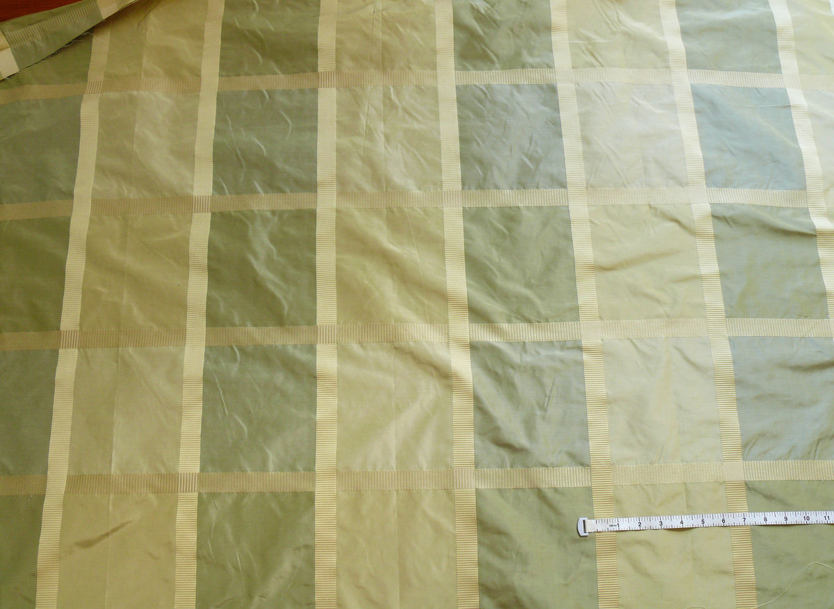 F. Schumacher Early Spring Italian Silk Linen Light Green Gold Plaid MSRP USD 219/y
