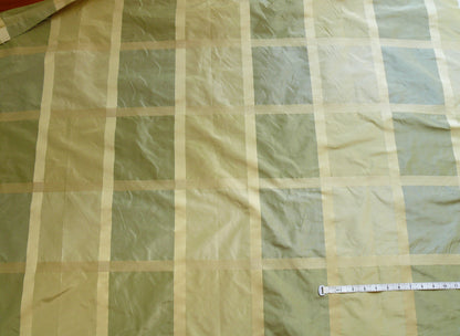 F. Schumacher Early Spring Italian Silk Linen Light Green Gold Plaid MSRP USD 219/y