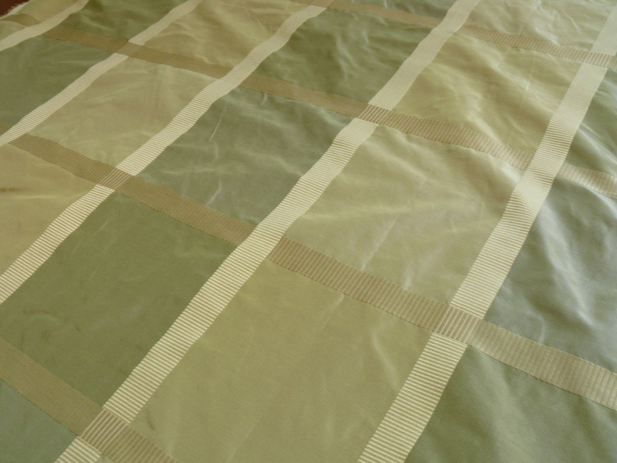 F. Schumacher Early Spring Italian Silk Linen Light Green Gold Plaid MSRP USD 219/y