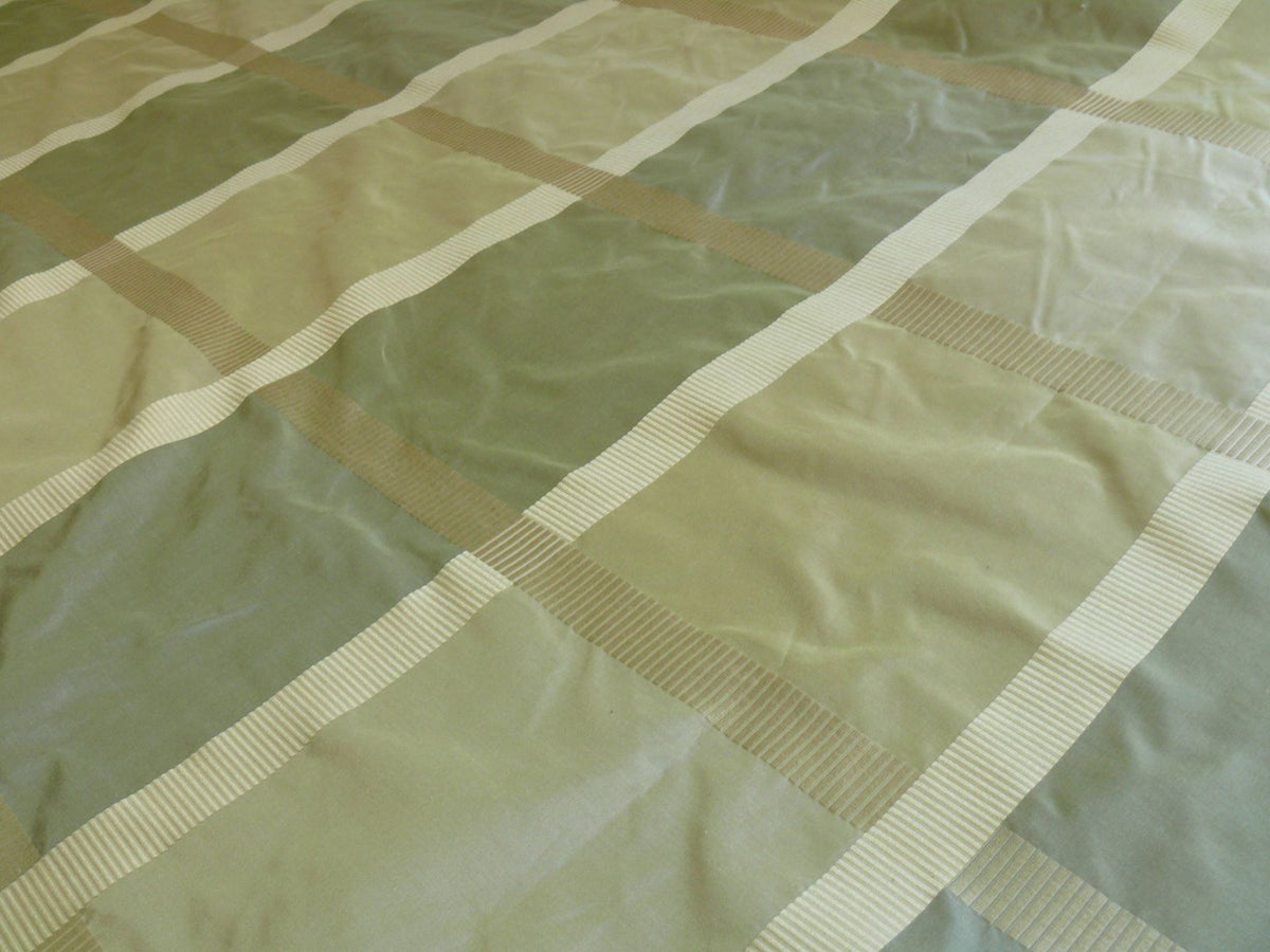 F. Schumacher Early Spring Italian Silk Linen Light Green Gold Plaid MSRP USD 219/y