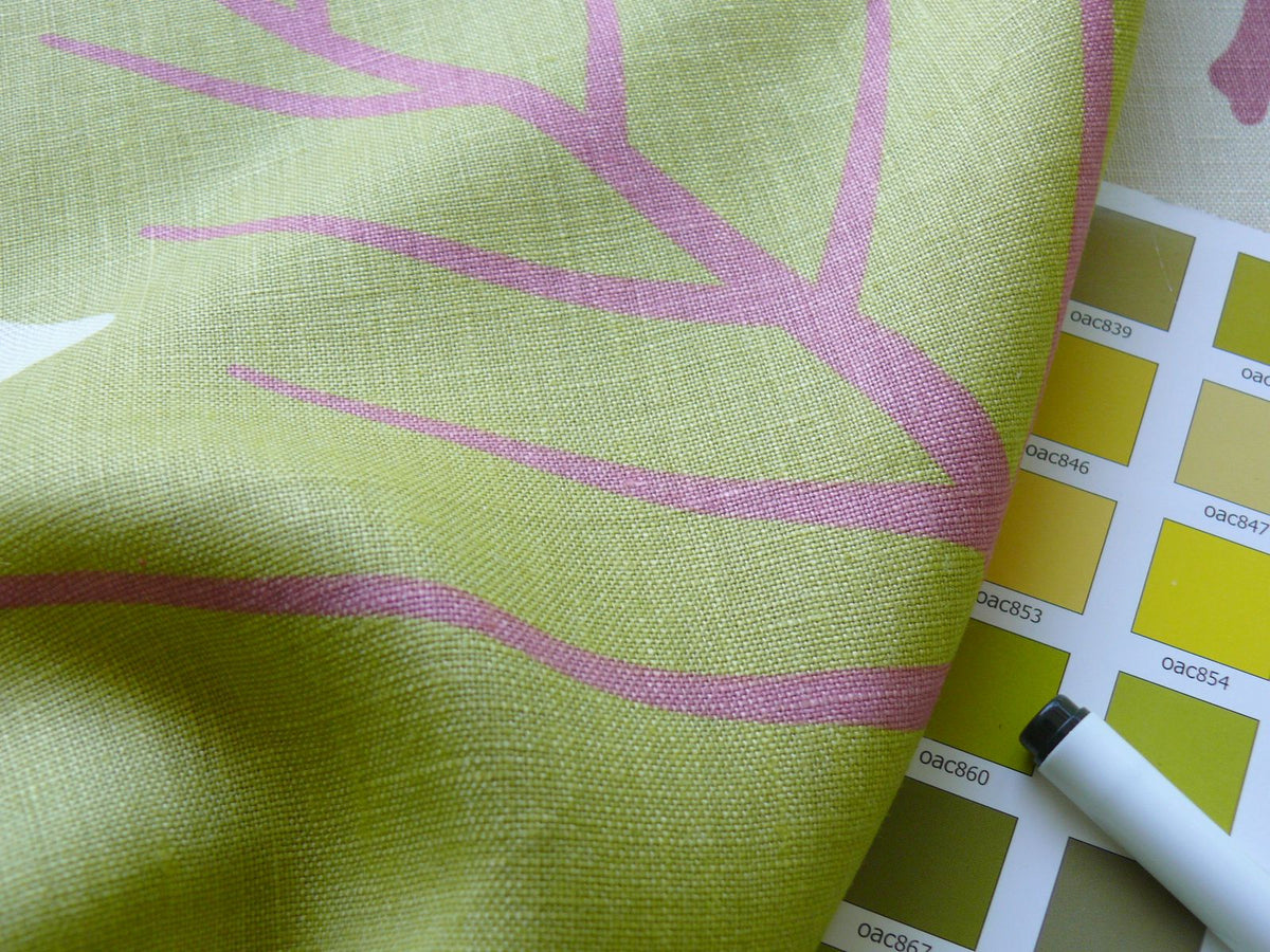 Clarence House Landis Linen Foliage Print Pink Green Tan Chartreuse Elm Maple Oak MSRP USD 190/y