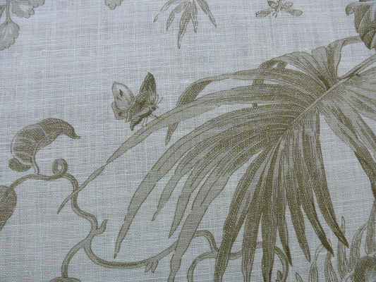 1.5y Scalamandre Tropical Toile Linen Gustavian Beige and White Butterfly Fern Palm Berry MSRP USD 215