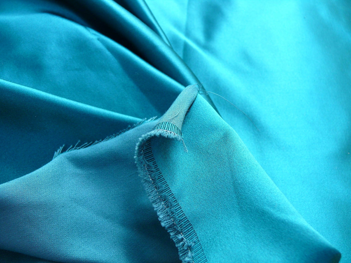 Designer Silk Satin Richest Turquoise Ocean Aquamarine Blue Teal Mesmerizing MSRP USD 220/Y