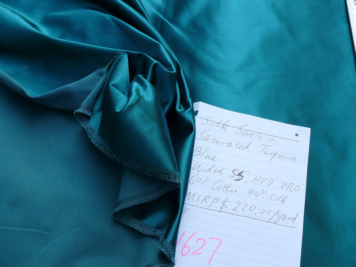 Designer Silk Satin Richest Turquoise Ocean Aquamarine Blue Teal Mesmerizing MSRP USD 220/Y