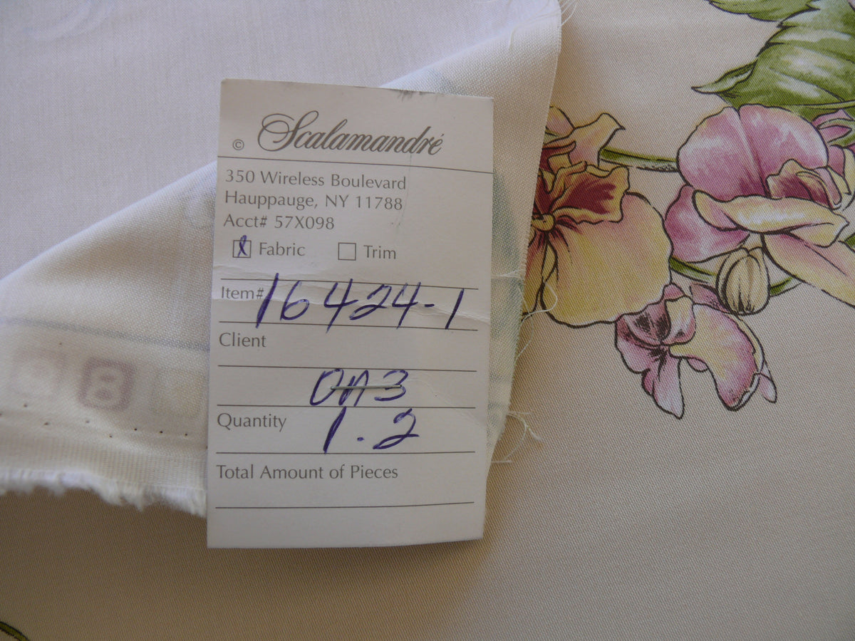1.2yards Scalamandre La Generosa Rose Hibiscus Lily Flower Cotton Eggshell Pink Green Red Cotton Satin MSRP USD 180/Yard