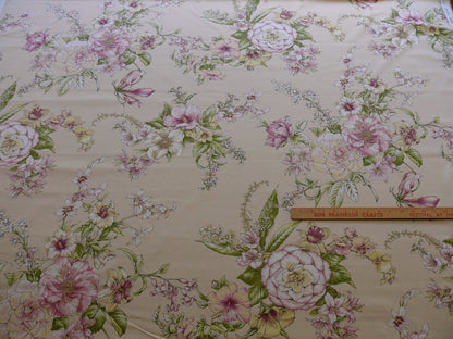1.2yards Scalamandre La Generosa Rose Hibiscus Lily Flower Cotton Eggshell Pink Green Red Cotton Satin MSRP USD 180/Yard