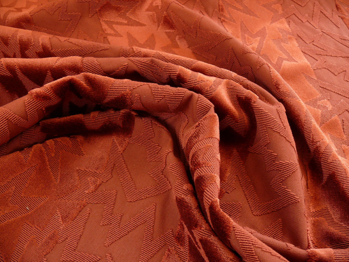 By yard Lee Jofa Groundworks Calypso Velvet Russet Jazzy Orange Stripe Cut Velvet MSRP USD 296/Y