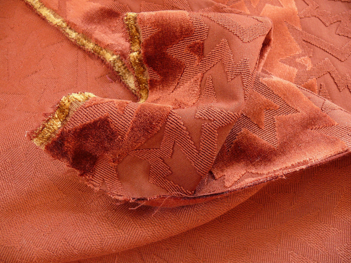By yard Lee Jofa Groundworks Calypso Velvet Russet Jazzy Orange Stripe Cut Velvet MSRP USD 296/Y