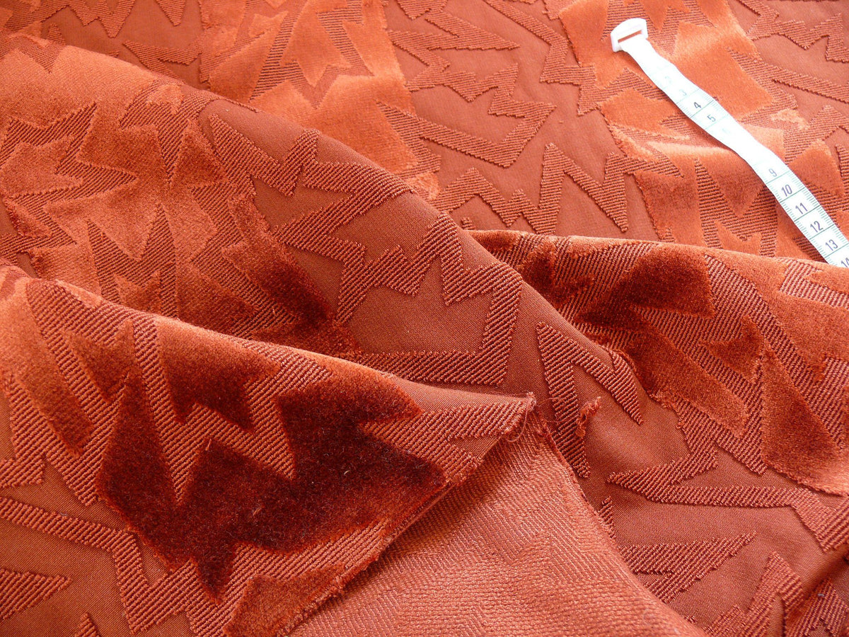 By yard Lee Jofa Groundworks Calypso Velvet Russet Jazzy Orange Stripe Cut Velvet MSRP USD 296/Y