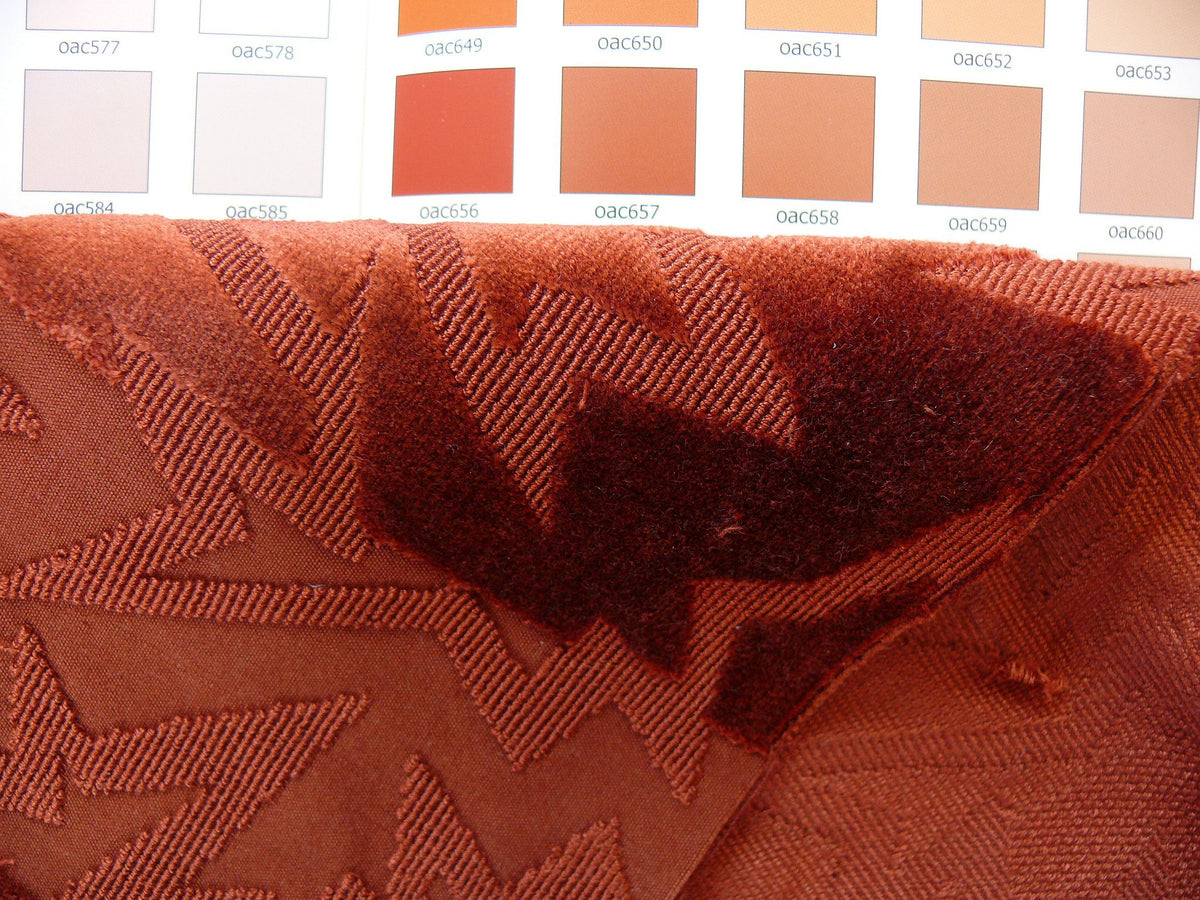 By yard Lee Jofa Groundworks Calypso Velvet Russet Jazzy Orange Stripe Cut Velvet MSRP USD 296/Y