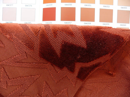 By yard Lee Jofa Groundworks Calypso Velvet Russet Jazzy Orange Stripe Cut Velvet MSRP USD 296/Y