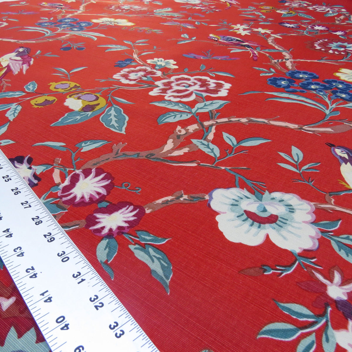 Bty Brunschwig & Fils Amandine Red Chinioserie Bird Flower Tree of Life Print Chintz Cotton Linen