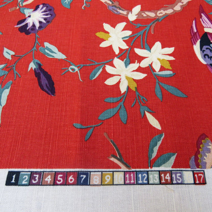 Bty Brunschwig & Fils Amandine Red Chinioserie Bird Flower Tree of Life Print Chintz Cotton Linen