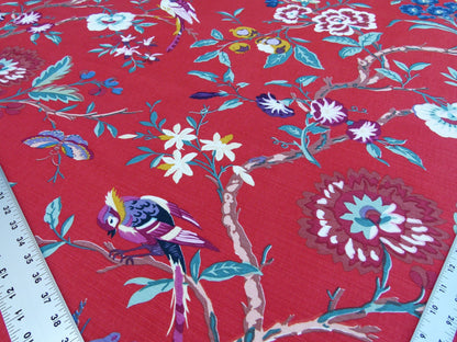 Bty Brunschwig & Fils Amandine Red Chinioserie Bird Flower Tree of Life Print Chintz Cotton Linen