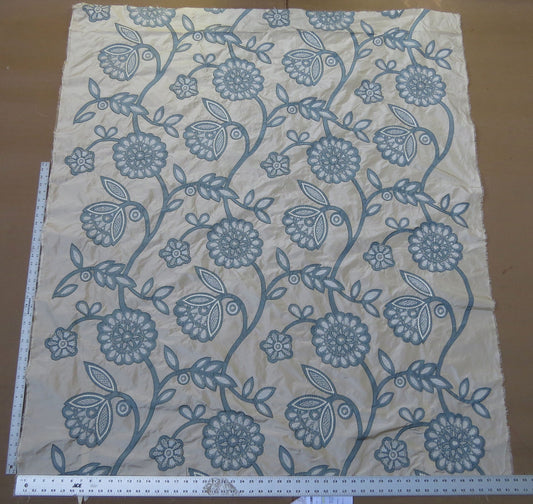 By Yd Lee Jofa Camille Silk Aqua Embroidery On Cream Blue Large Camellia Flora MSRP USD 516/Y