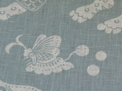 Clarence House Bali Aqua Blue Robbin's Egg Mythical Animals Linen Print Asian Tiger Peacock Fish Phoenix