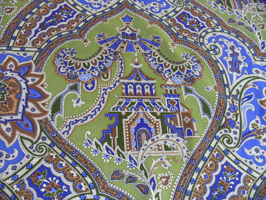 Brunschwig & Fils Gulchihra Printed Velvet Pagoda Paisley Cotton Blue Green Persian Mughal MSRP USD 536/y