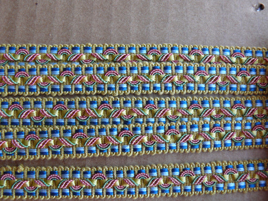 By Yd Brunschwig & Fils Reve De Papillon 1/2 Inch Braid Marigold Peacock Blue Pink Gold Butterfly Bush