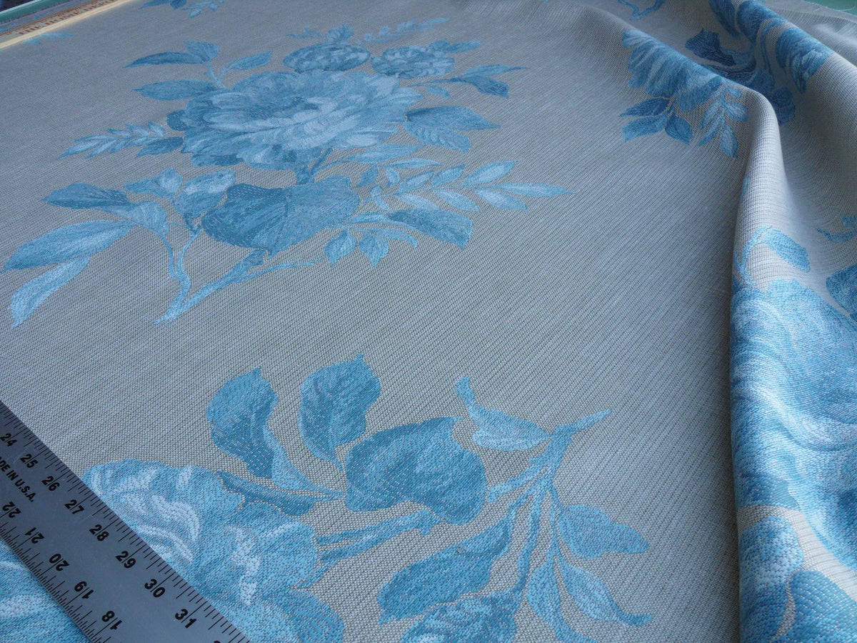 By Yd Lee Jofa Baker Lifestyle Camelia Aqua Blue Brocade Huge Flower Woven MSRP USD 196/y
