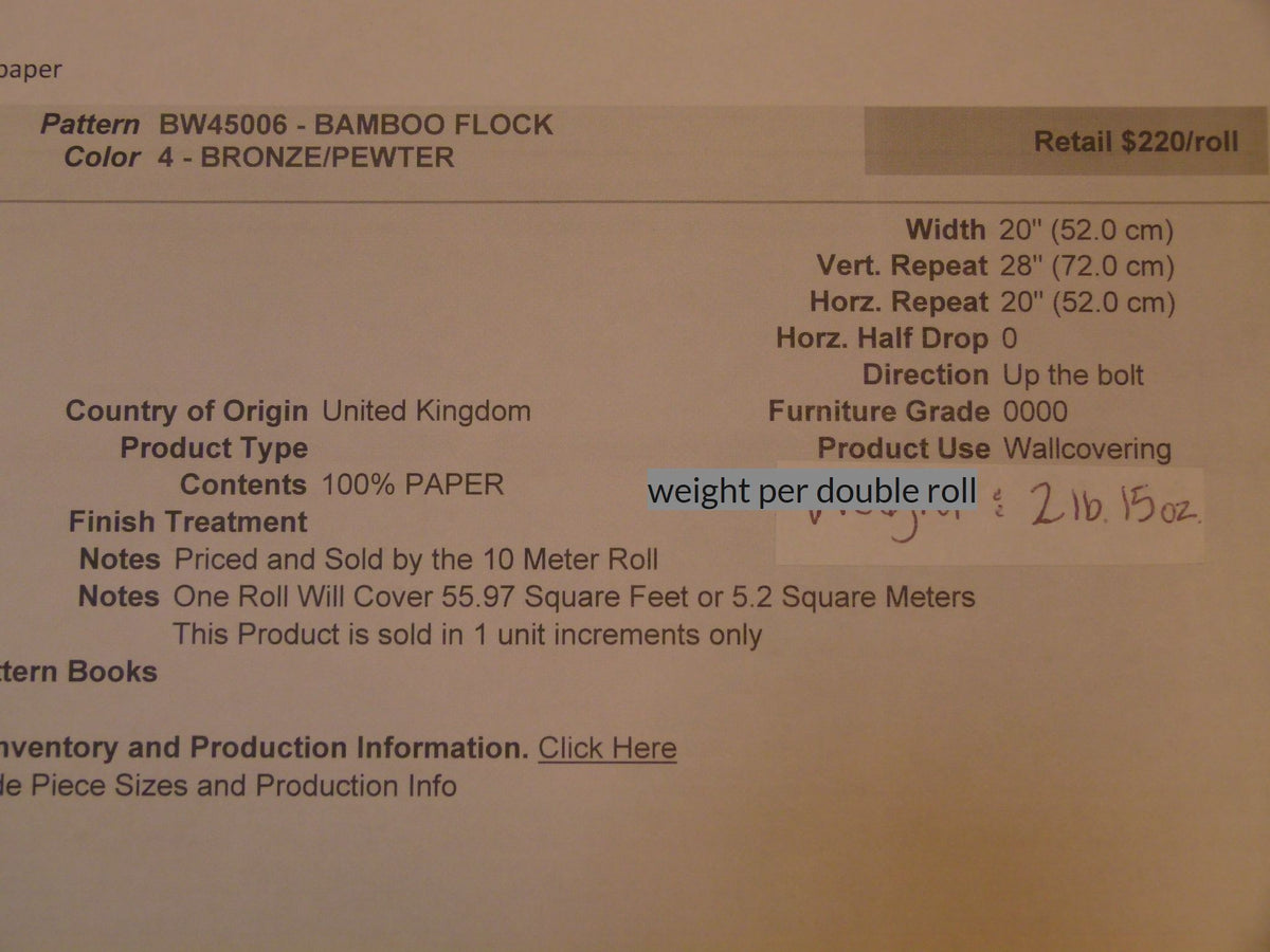 Lee Jofa J P & J Baker Bamboo Flock Bronze/pewter Wallpaper Bamboo Grove Chinoiserie Double Roll 10.9Y MSRP$220