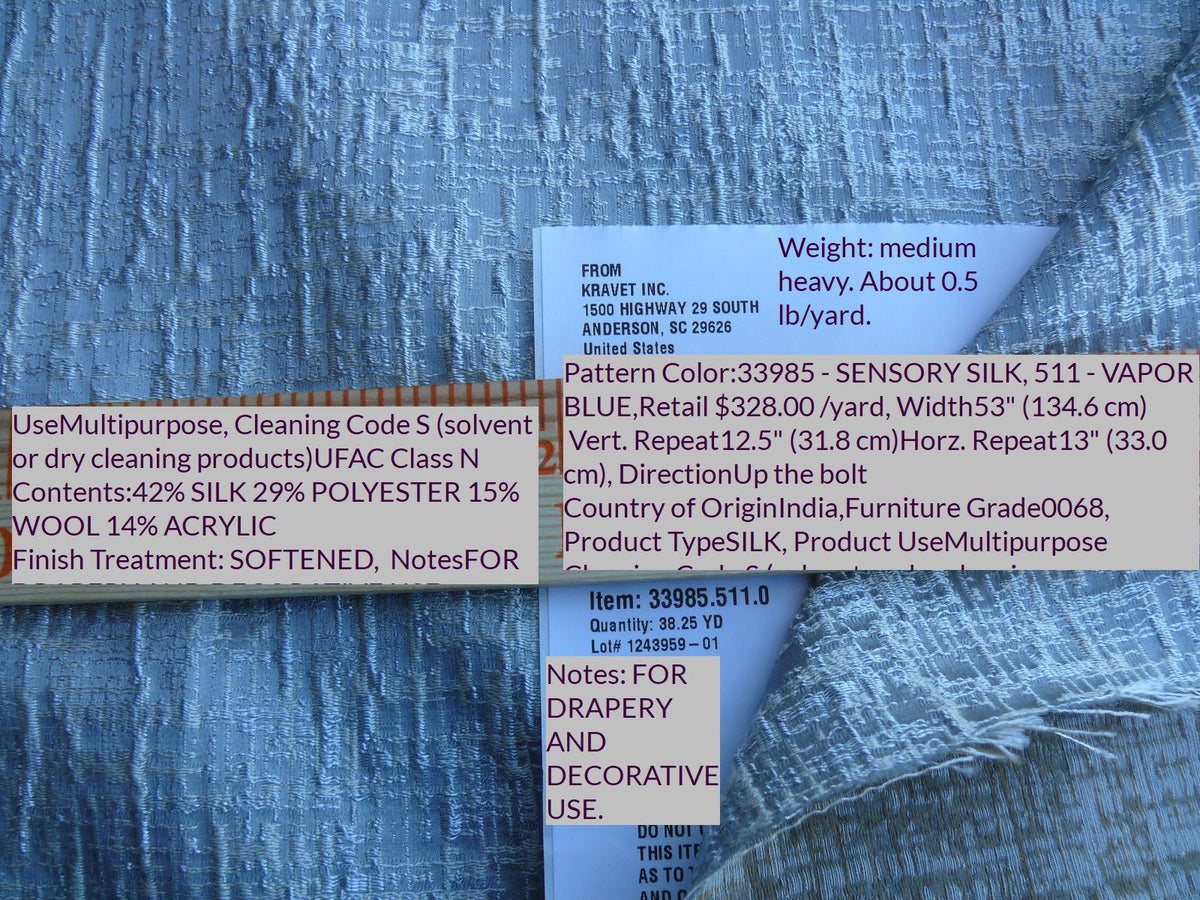 By Yard Kravet Couture Sensory Silk Wool Vapour Blue Icy Texture MSRP USD 396