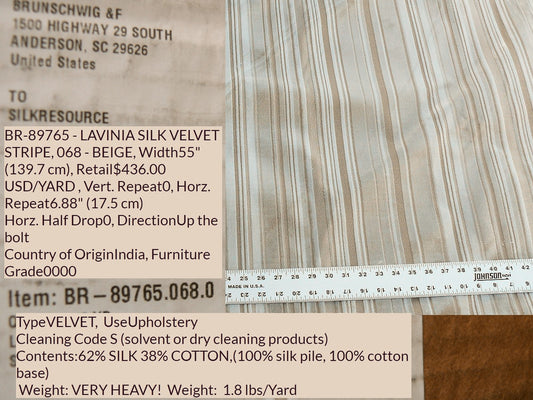 Brunschwig & Fils Lavinia Silk Velvet Cut Velvet Stripe Beige Cream White Tan Birch Very Heavy MSRP USD 436/Yard