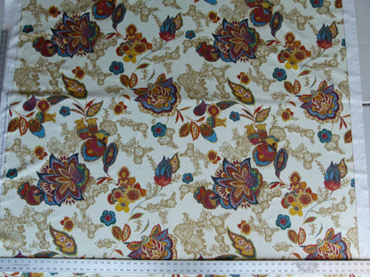 By yard Lee Jofa Arcadia Multi by Oscar De La Renta Blue Red Orange Mocha Mustard Cotton Sateen MSRP USD 284/y