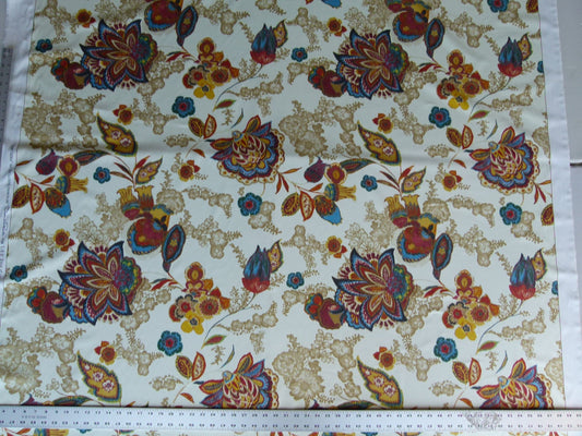 By yard Lee Jofa Arcadia Multi by Oscar De La Renta Blue Red Orange Mocha Mustard Cotton Sateen MSRP USD 284/y