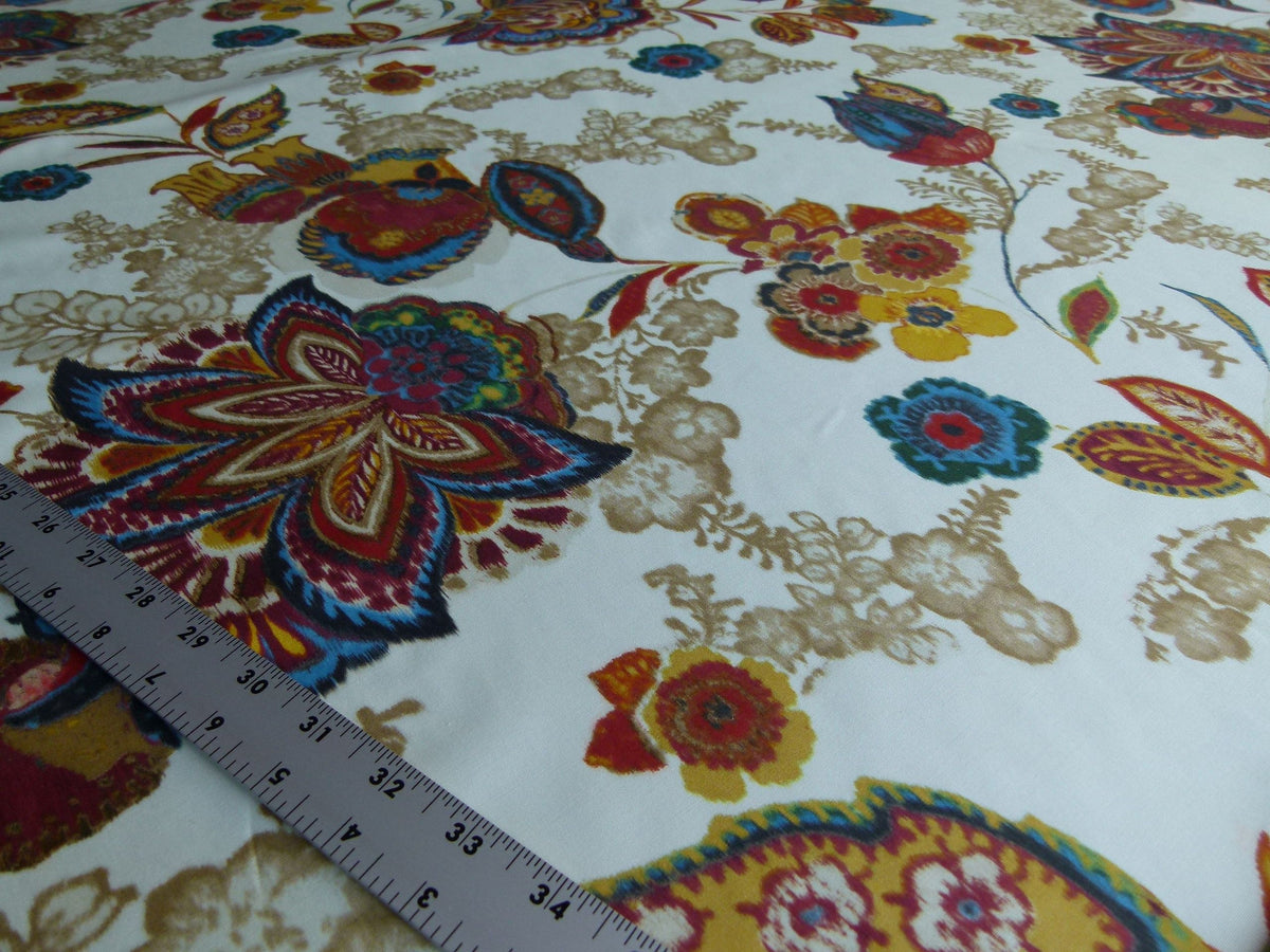 By yard Lee Jofa Arcadia Multi by Oscar De La Renta Blue Red Orange Mocha Mustard Cotton Sateen MSRP USD 284/y