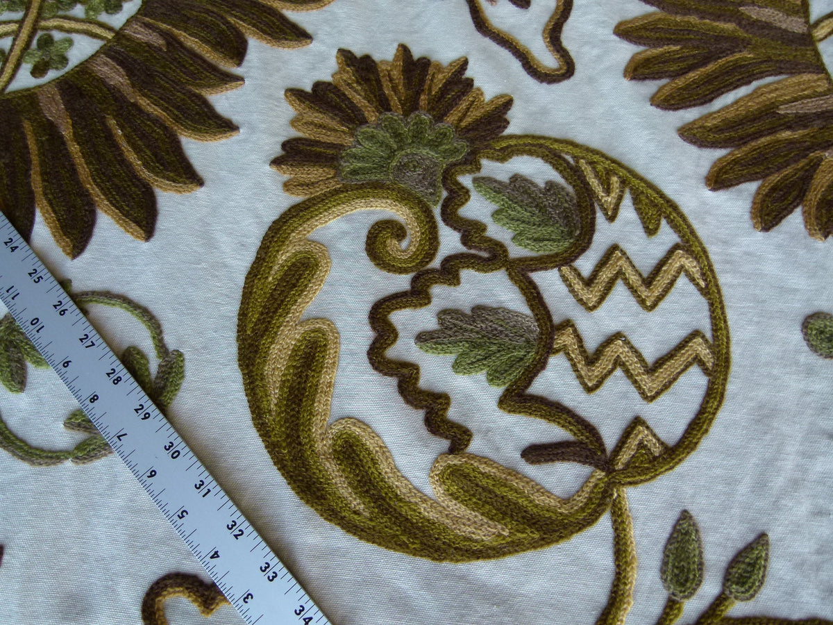 By Yd Lee Jofa Jardin Crewel Olive Green Gold Wool Cotton Jacobean Art Nouveau Sunflower MSRP USD 399/Y