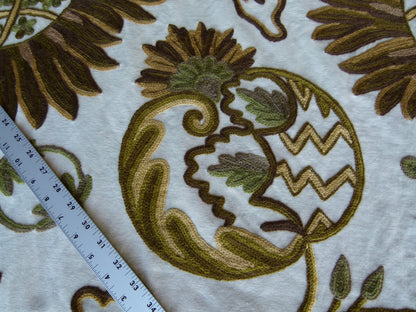 By Yd Lee Jofa Jardin Crewel Olive Green Gold Wool Cotton Jacobean Art Nouveau Sunflower MSRP USD 399/Y