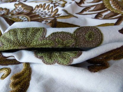 By Yd Lee Jofa Jardin Crewel Olive Green Gold Wool Cotton Jacobean Art Nouveau Sunflower MSRP USD 399/Y