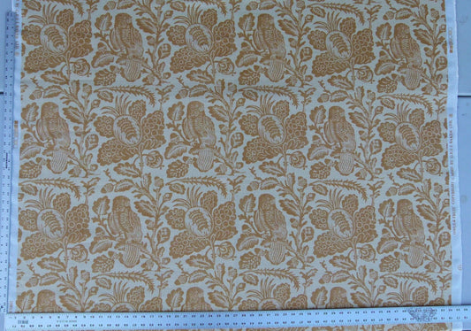 By Yard Lee Jofa Gp&j Baker Owls & Fruit Cream/mustard Yellow White Art Nouveau Birds Flowers 100% Linen MSRP USD 198/y