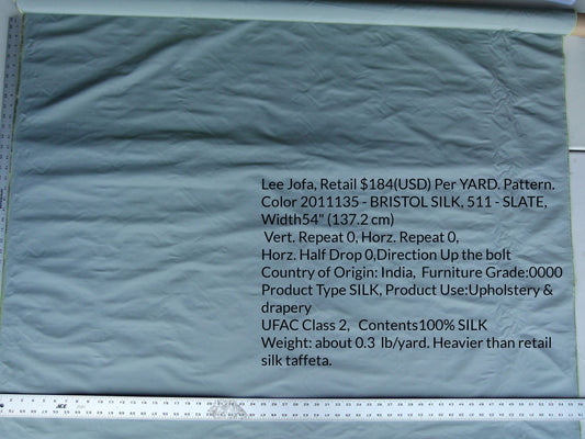 By yard Lee Jofa Bristol Silk Slate Blue 100% Silk MSRP USD 184/y