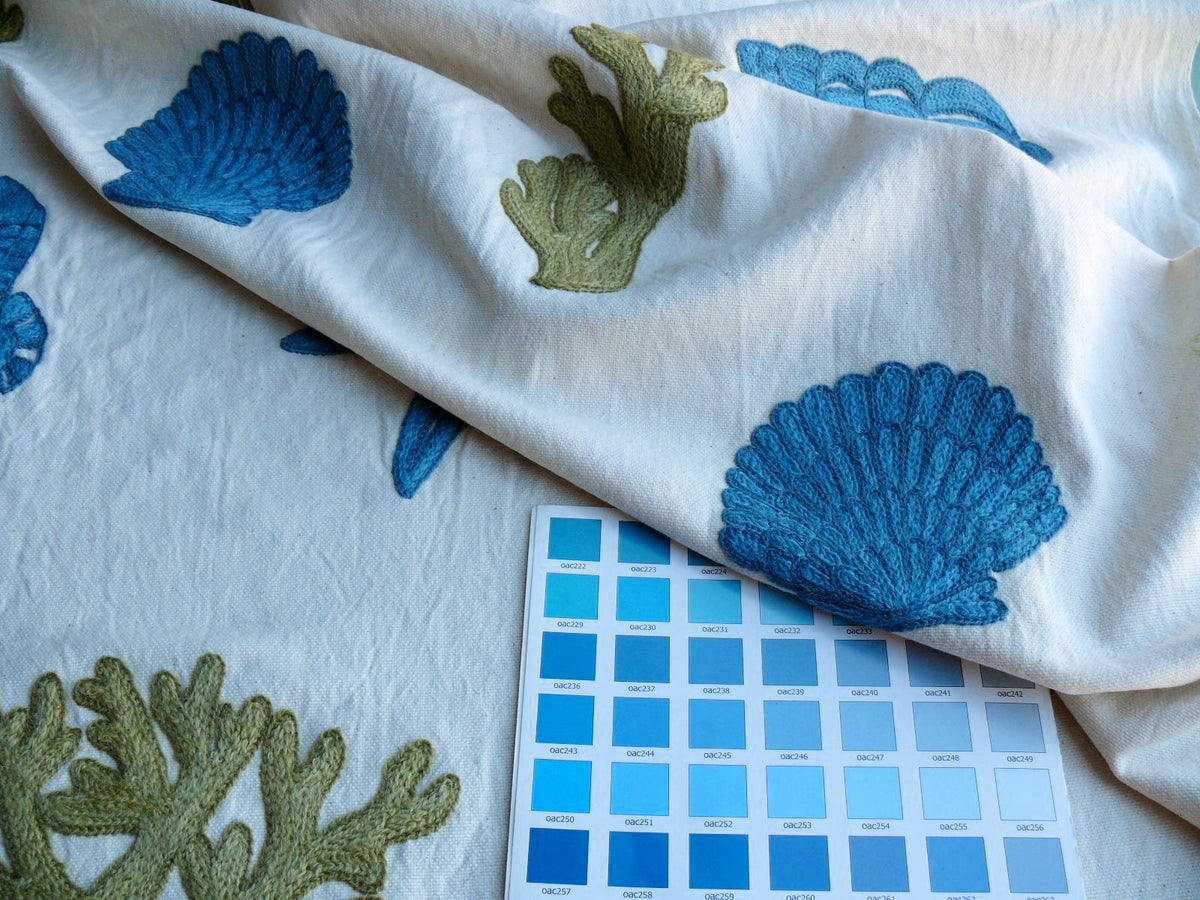 Lee Jofa Marino Crewel Aqua/lime Green Blue Wool on Cotton Seahorse MSRP USD 190/Y