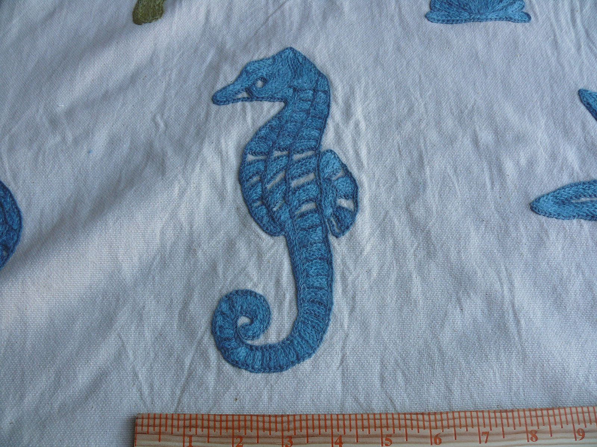 Lee Jofa Marino Crewel Aqua/lime Green Blue Wool on Cotton Seahorse MSRP USD 190/Y