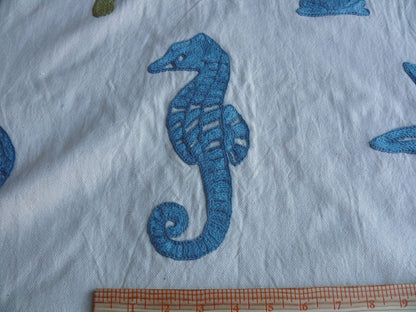 Lee Jofa Marino Crewel Aqua/lime Green Blue Wool on Cotton Seahorse MSRP USD 190/Y