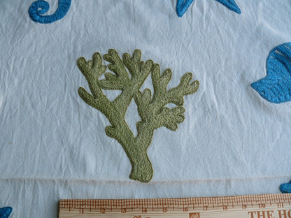 Lee Jofa Marino Crewel Aqua/lime Green Blue Wool on Cotton Seahorse MSRP USD 190/Y