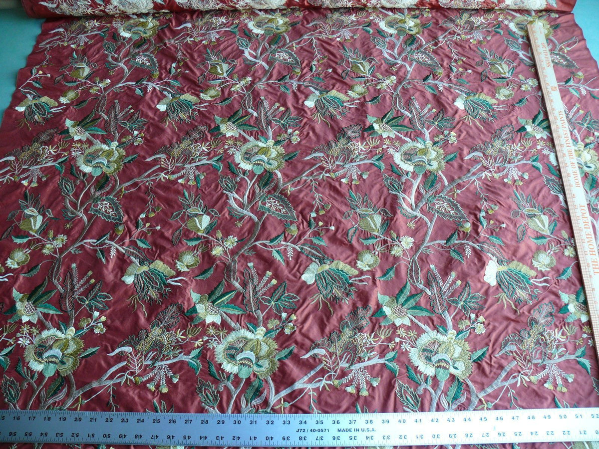 by yard Lee Jofa Dana Embroidery Brick Silk Red Flower Power Tree Of Life MSRP USD 498/y
