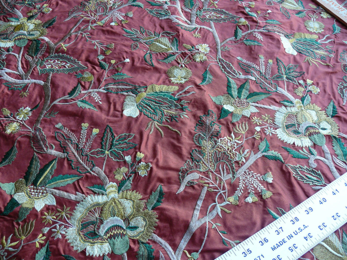 by yard Lee Jofa Dana Embroidery Brick Silk Red Flower Power Tree Of Life MSRP USD 498/y