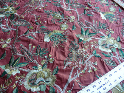 by yard Lee Jofa Dana Embroidery Brick Silk Red Flower Power Tree Of Life MSRP USD 498/y