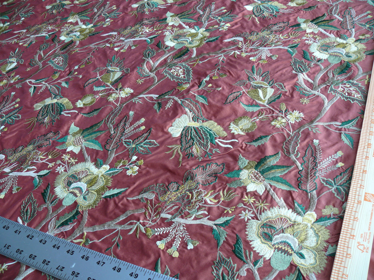 by yard Lee Jofa Dana Embroidery Brick Silk Red Flower Power Tree Of Life MSRP USD 498/y