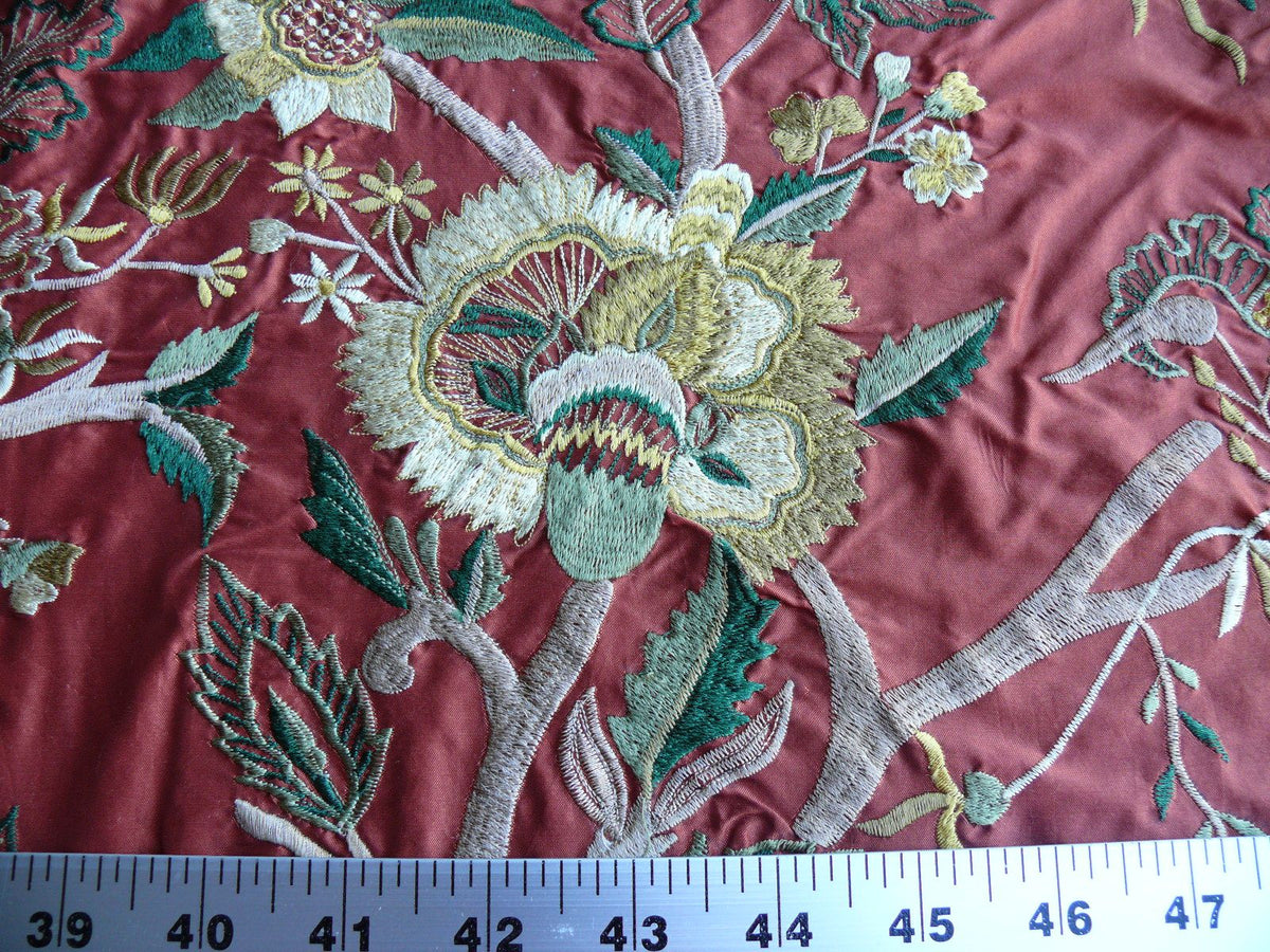 by yard Lee Jofa Dana Embroidery Brick Silk Red Flower Power Tree Of Life MSRP USD 498/y