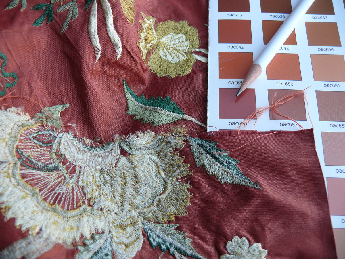 by yard Lee Jofa Dana Embroidery Brick Silk Red Flower Power Tree Of Life MSRP USD 498/y