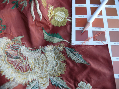 by yard Lee Jofa Dana Embroidery Brick Silk Red Flower Power Tree Of Life MSRP USD 498/y