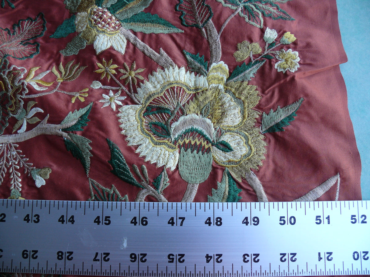 by yard Lee Jofa Dana Embroidery Brick Silk Red Flower Power Tree Of Life MSRP USD 498/y