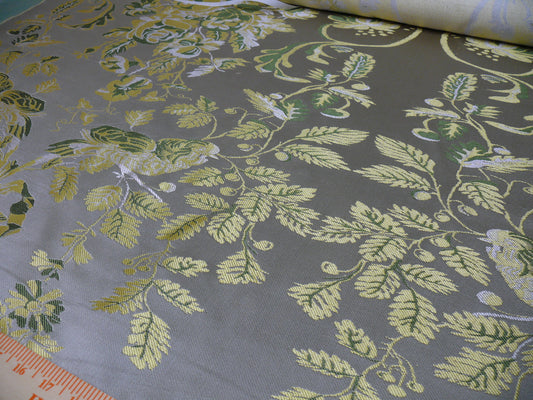 100% Silk Paloma Dove Bird French Neoclassical Green Chartreuse Pewter Silver Lampas By VR